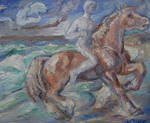 Alexander Kolde: Reiter am Strand; Öl (1954), privat.